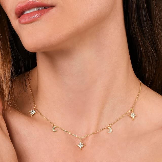 Detalle 2 de Diamond Treats collana girocollo in argento 925 con ciondoli luna e stella in zircon i