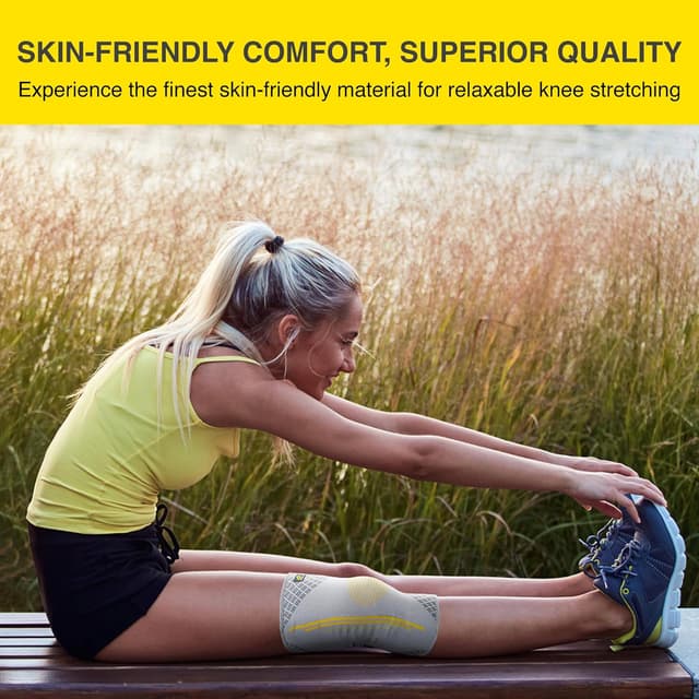 Detalle de Bracoo KE92 ginocchiera compressione con stabilizzatori laterali per uomo e donna (2 grigio, taglia M)