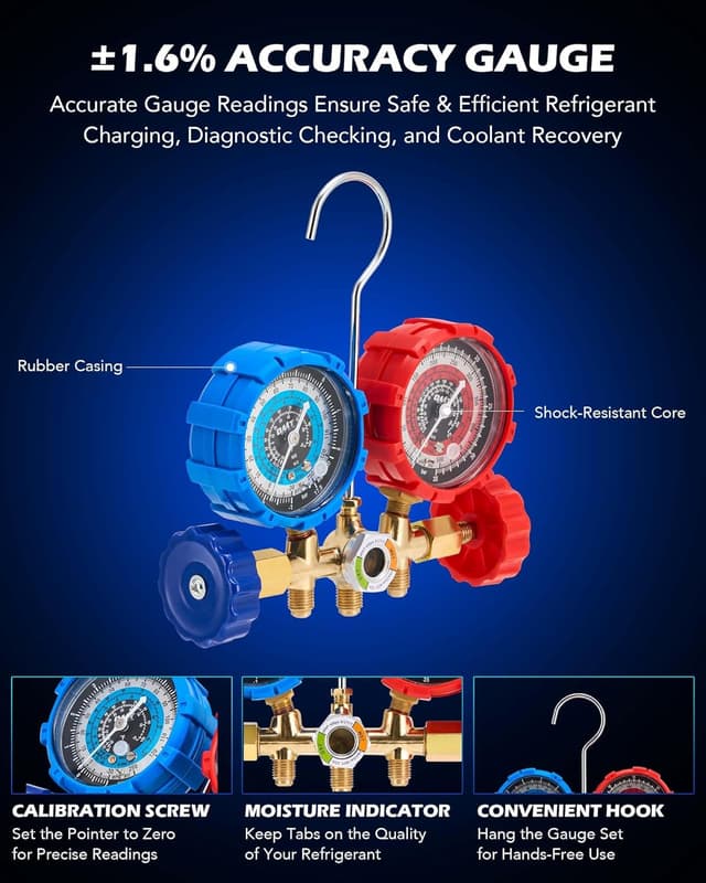 Thumbnail 6 de Orion Motor Tech AC Vacuum Pump and Gauge Set (1/4 hp, 3.5 cfm) for R134a, R12, R22 & R502