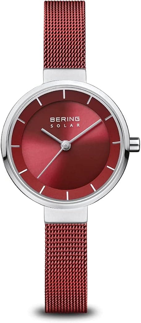 Detalle 2 de BERING Damen Solar Uhr 27 mm Edelstahlgehäuse mit Sunray-Zifferblatt, Saphierglas und Milanaiseband (14627)