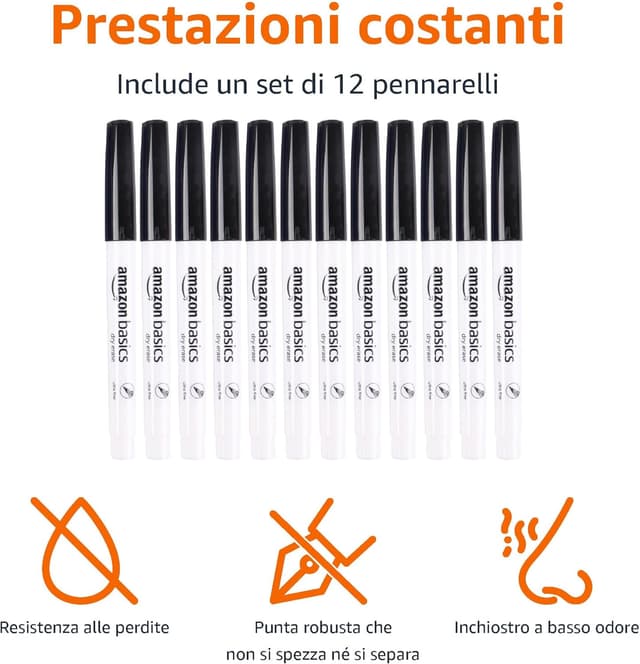 Detalle 2 de Amazon Basics Pennarelli per lavagna cancellabile punta ultra fine 12 🖊