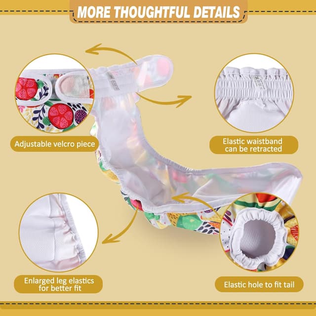 Detalle 2 de Hisprout 3-Pack Reusable Female Dog Diapers – Highly Absorbent, Breathable & Washable (M, Fruits)