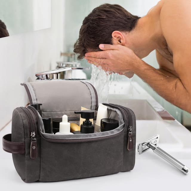 Thumbnail 5 de ZOMFELT Travel Toiletry Bag for Men, Waxed Canvas Dopp Kit