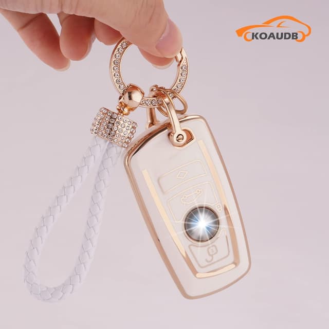 Detalle de Koaudb TPU Autoschlüssel-Hülle BM-4A für BMW 1/3/4/5/6/7 & X3/X4 – 3- oder 4-Tasten Cover mit Schlüsselanhänger