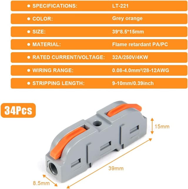 Thumbnail 2 de Flintronic Wire Connectors 34-Pack 2‑Pin Push‑Type Terminal Block 📮