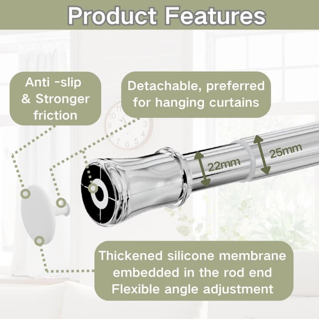 Detalle de Venwemong Teleskop-Spannstange für Duschvorhangstange aus Edelstahl, 85–160 cm