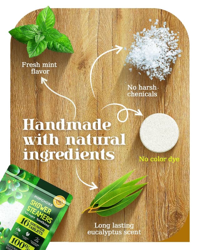 Detalle 2 de POPCHOSE Shower Steamers Aromatherapy (16 Pack) — Eucalyptus Essential Oil for Quick Nasal Relief