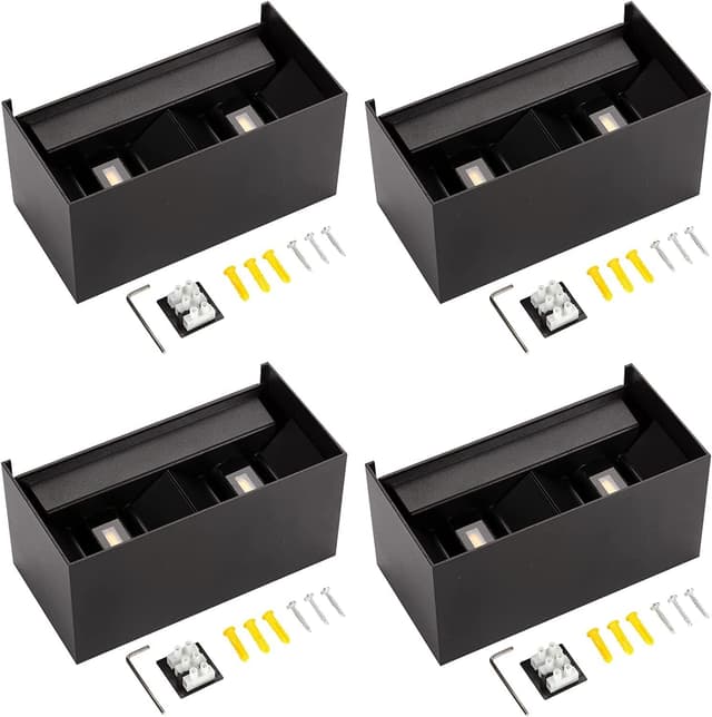 Detalle 2 de Set da 2 applique da parete 24W IP65 4000K bianco naturale, design moderno nero (angolo fascio regolabile)