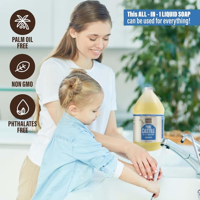 Detalle de Bamboo and Birch Pure Castile Soap Liquid (Unscented, 64 oz) — natural palm oil-free liquid soap