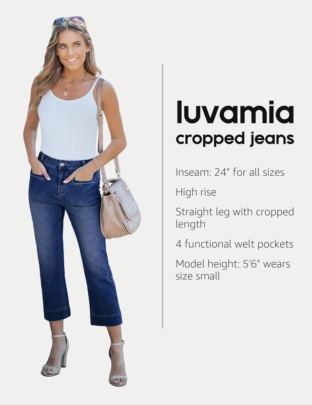 Detalle 2 de luvamia Capri Jeans for Women — High-Waisted Slim Straight Stretch Denim Capris