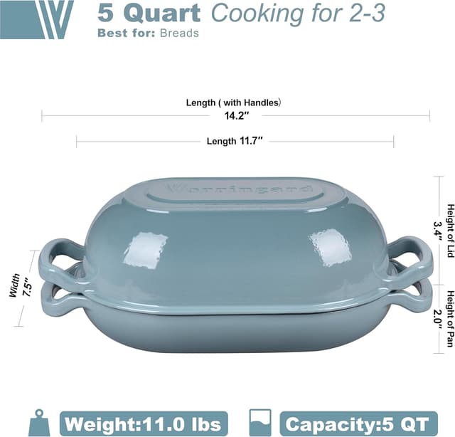 Detalle 2 de VORRINGARD Enameled Cast Iron Sourdough Bread Oven (Dutch Oven) with Lid, 5QT, Sea Salt