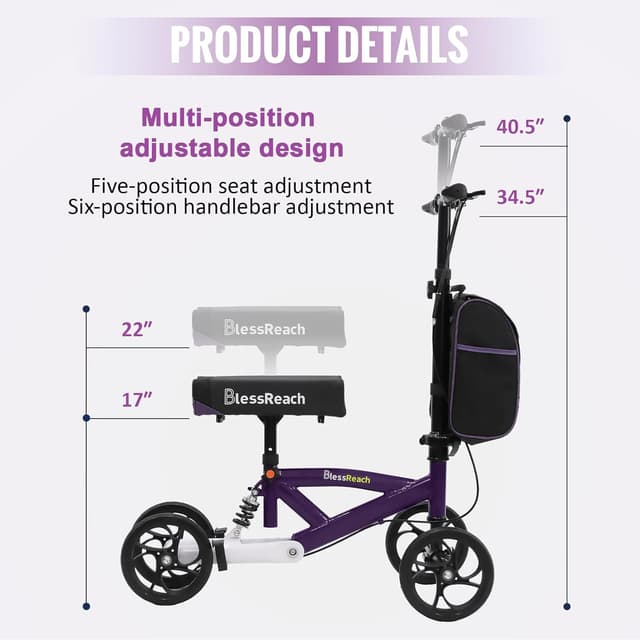 Detalle de BlessReach Steerable Knee Walker Deluxe Medical Scooter (Purple) for Foot Injuries