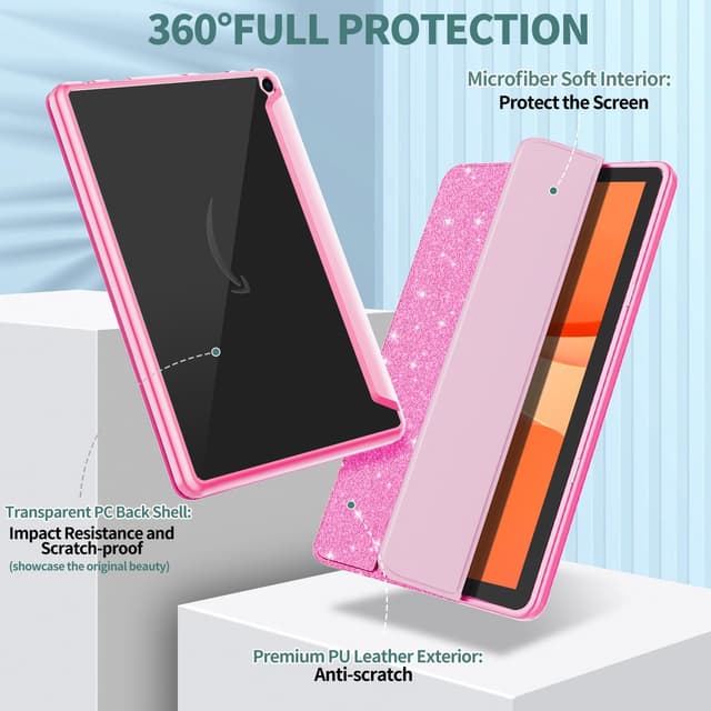 Detalle de Mansiruyi Trifold Smart Case for 10.1-inch Tablets (Glitter Pink) with Auto Sleep/Wake