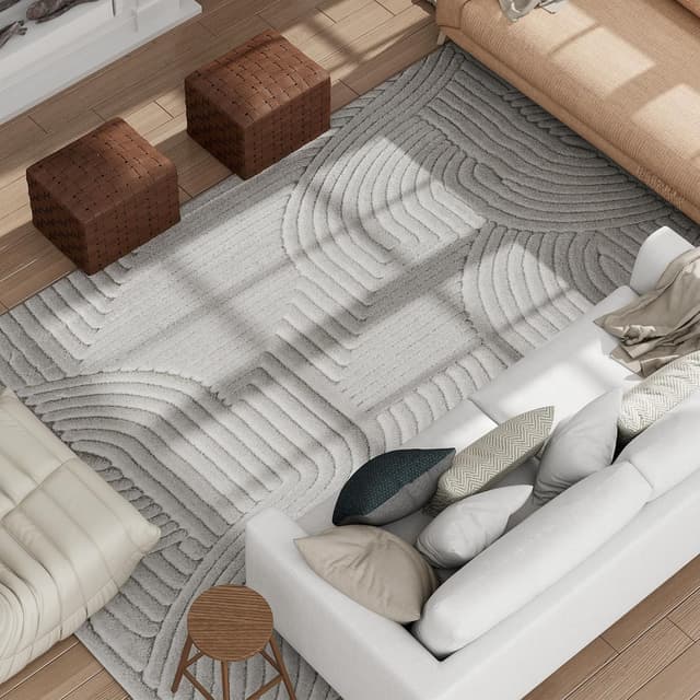 Thumbnail 6 de HOMCOM Tapis de salon 160 x 120 cm à poils épais géométrique gris