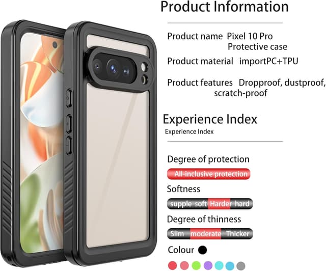 Thumbnail 6 de Waterproof Case for Google Pixel 10 Pro (IP68) with Built-in Lens & Screen Protector, Clear Cover, Black