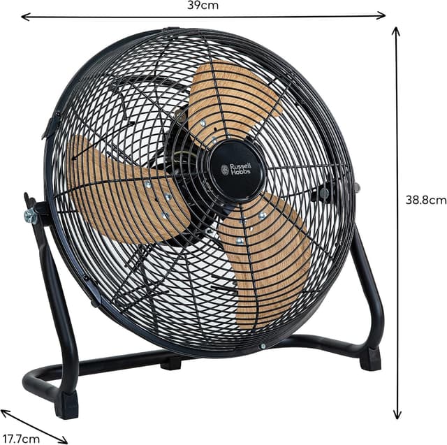 Detalle de Russell Hobbs RHGF1221WDB 12 Inch High Velocity Floor Fan (Wood & Black) with 3 Speeds and Tilt