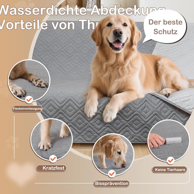 Detalle 2 de GYURO wasserdichte Hundedecke (beidseitig, dunkelgrau/hellgrau) für Sofa & Bett, waschbar, 101 × 127 cm