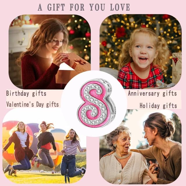 Detalle 2 de LNQOBU A-Z Rosa Buchstabe Charm aus 925er Sterlingsilber für Armband & Kette