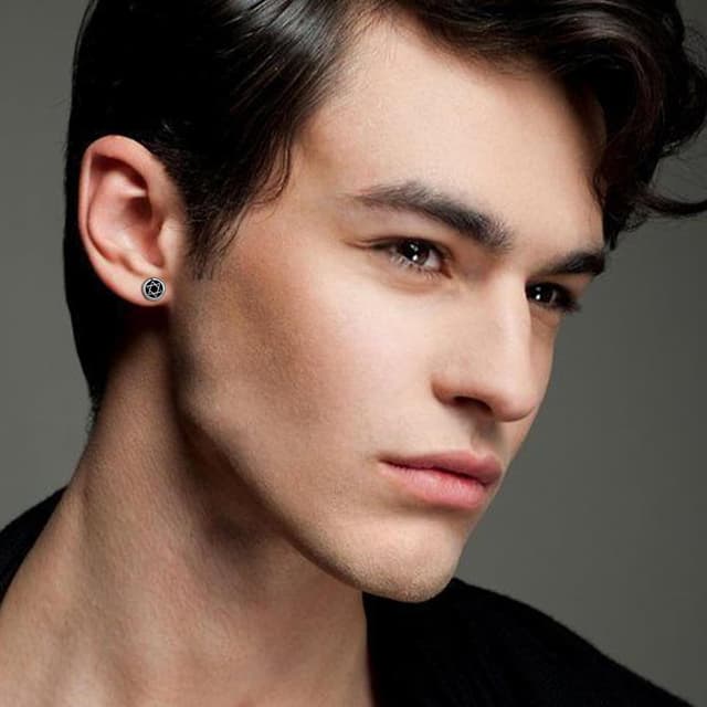 Detalle de J.MUEN Schwarz Ohrringe Silber 925 mit Zirkonia – hypoallergen, als Ohrstecker für Damen & Herren