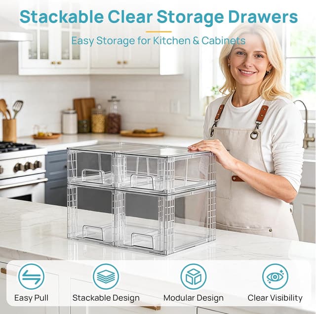 Detalle de Vtopmart clear stackable storage drawers