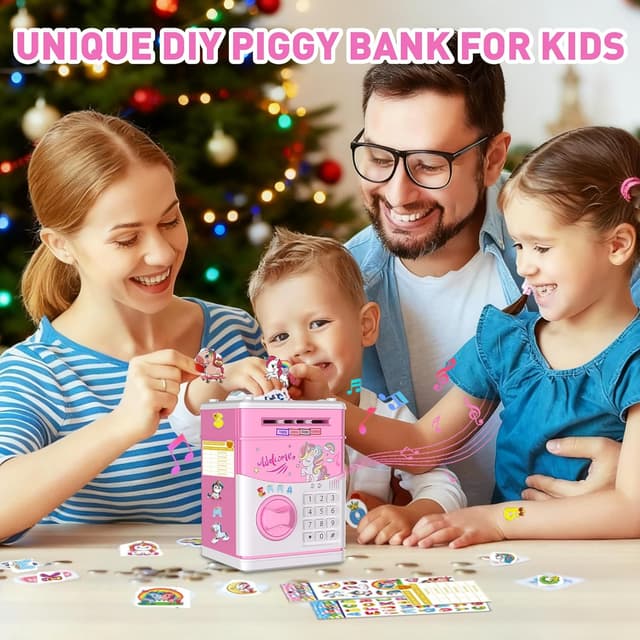 Detalle 2 de JUNEU Unicorn Electronic Piggy Bank for Kids (Music, Money Rolling, Password Protection)