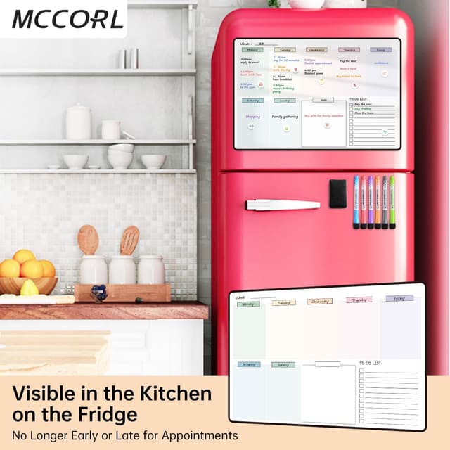 Detalle 2 de MCCORL Magnetic Weekly Planner Whiteboard for Fridge đź—“