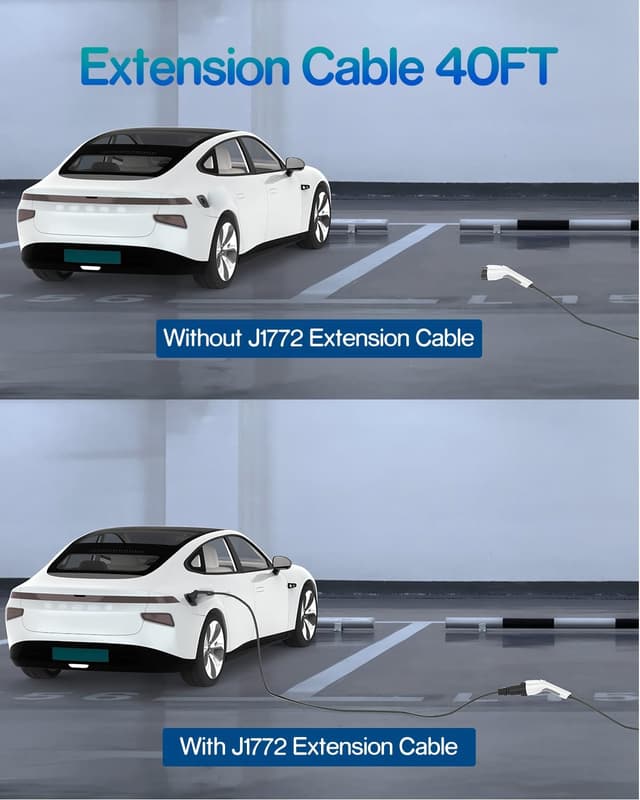 Detalle 2 de Seguma 40 ft J1772 EV Charger Extension Cable (40Amp) — Level 1/Level 2, IP66, with Bag