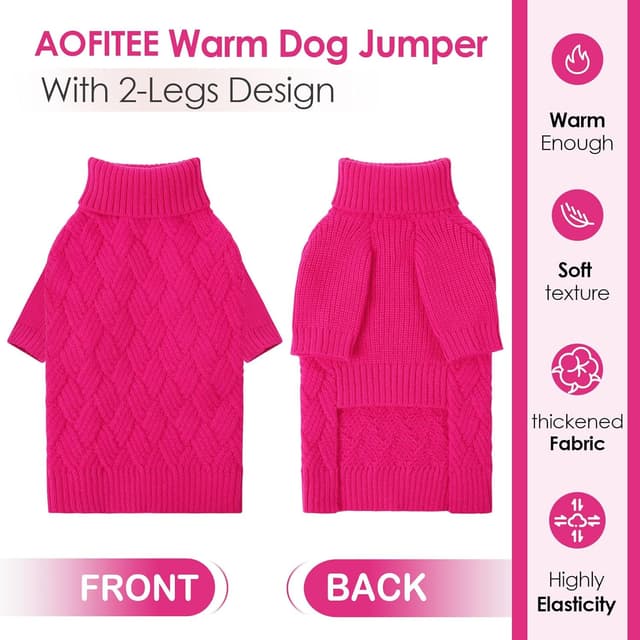 Detalle de AOFITEE XXL Dog Jumper (Warm Greyhound Christmas Knitted Sweater) – Turtleneck winter pullover for large dogs