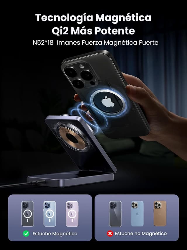 Detalle 1 de UGREEN MagFlow Qi2 Cargador Inalámbrico 15W para iPhone y AirPods ⚡