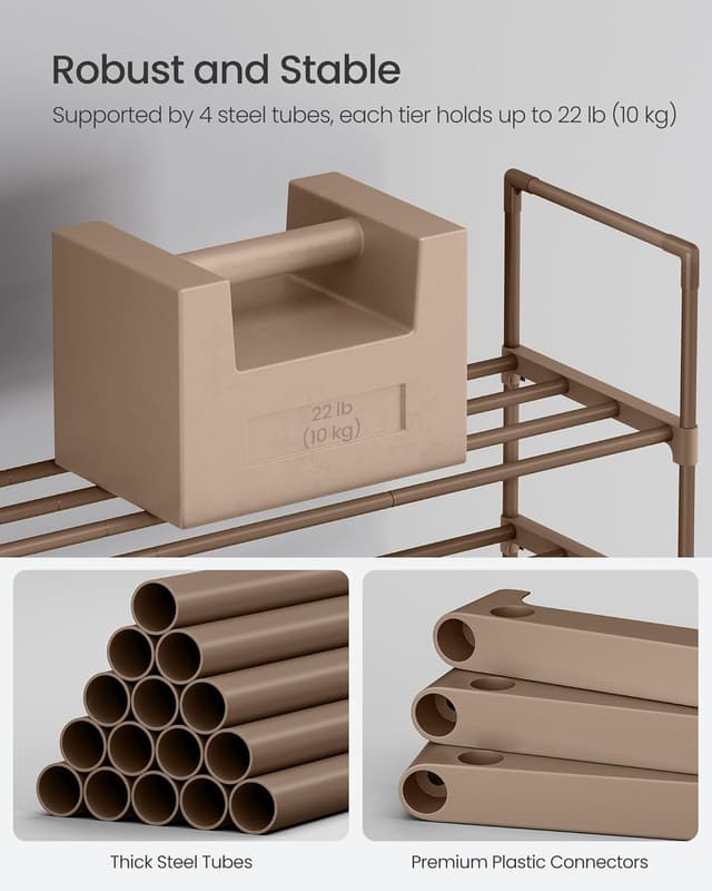 Detalle de SONGMICS 3-Tier Shoe Rack LSA303K01 (walnut brown) – stackable shoe organiser for up to 16–20 pairs