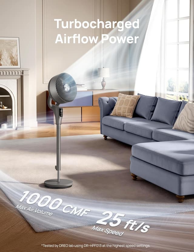 Detalle 2 de DREO 20dB Silent Standing Fan (42") with Remote, 8 Speeds, 8H Timer & Oscillation for Bedroom