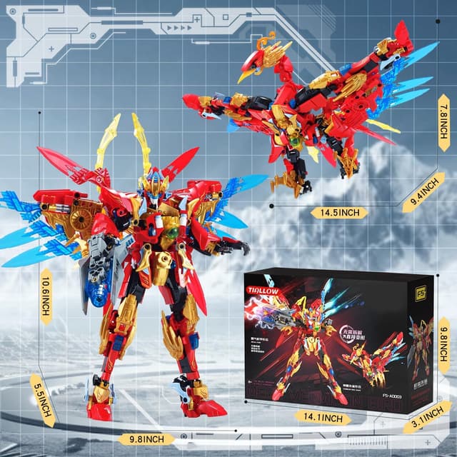 Detalle 2 de TIALLOW Fire Phoenix Mech Sets 2-in-1 Transforming Robot Building Blocks (Vermilion Bird, 531 Pieces)