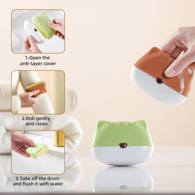 Detalle de 2er-Set tragbare, waschbare Fusselrolle mit Staubschutzhülle (Katzenform) – Pink/Braun