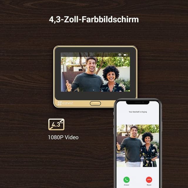 Detalle 2 de EZVIZ DP2C Video-Türklingel mit 2MP, 4,3-Zoll-Farbbildschirm, WLAN und Zwei-Wege-Audio (golden)
