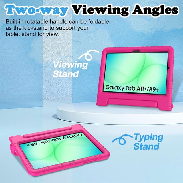 Detalle de TOPWANT Kids Case with Built-in Screen Protector for Samsung Galaxy Tab A11+ / A9+ (11-inch, 2023/2025) – Shockproof Stand Case, Rose Pink