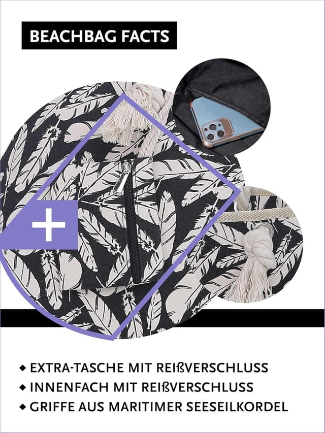 Detalle de DonDon Strandtasche XXL mit Reißverschluss