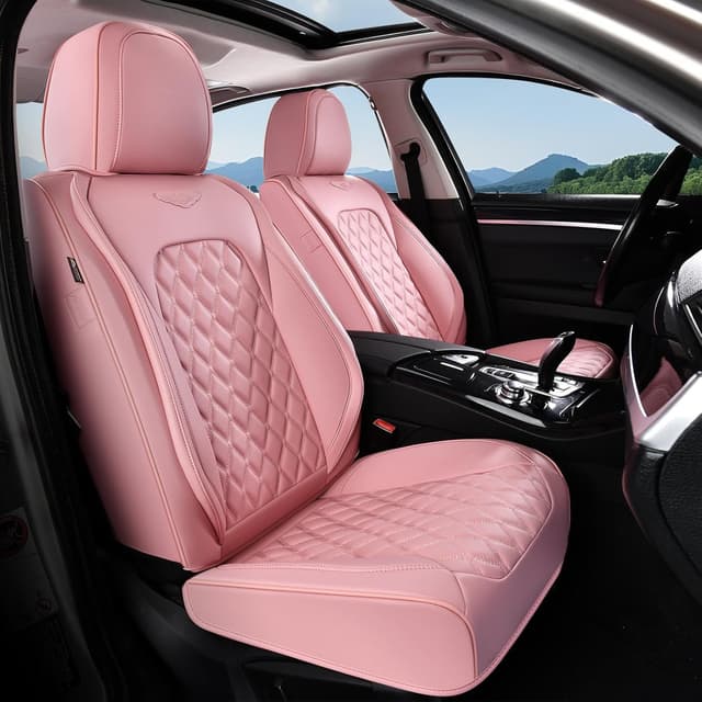 Detalle de Coverado Front Seat Covers in Pink — Luxury Faux Leather, Breathable & Waterproof Universal Protectors