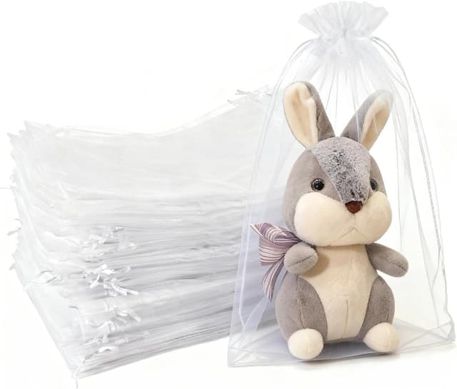 Detalle de MAOOY 100 Organzasäckchen 25x35 cm in Weiß mit Kordelzug – kleine Beutel zum Befüllen