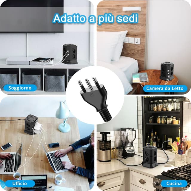 Thumbnail 6 de TOPREK Multipresa verticale 8 prese universali ITA + USB-C/USB-A 4000W/16A con cavo 2 m