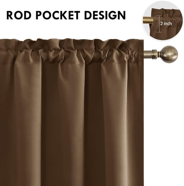 Detalle de DWCN Brown Room Darkening Blackout Curtains (42x72 inch), Set of 2