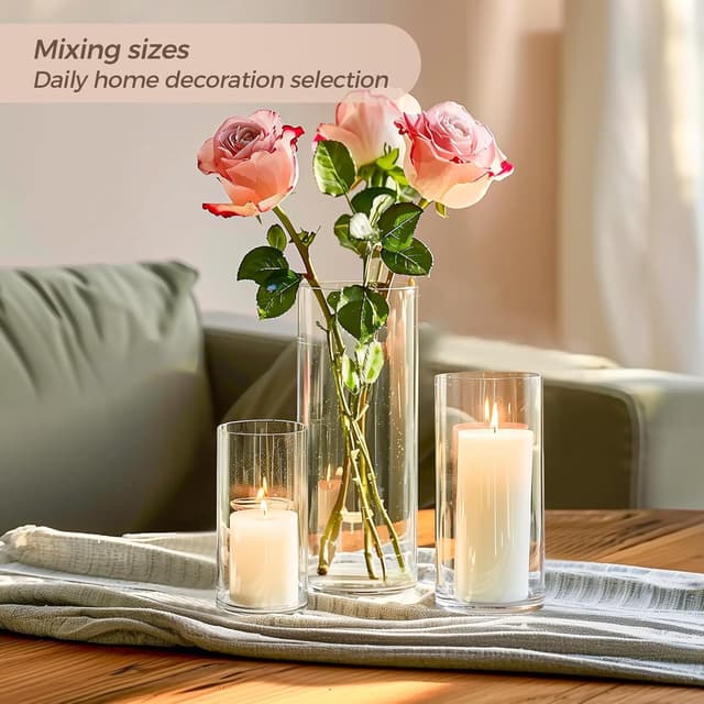 Detalle de Lot de 6 vases cylindriques en verre transparent ComSaf pour centres de table, 15,2 à 25,4 cm