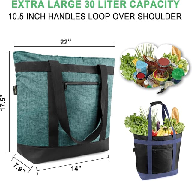 Detalle de BeeGreen Soft Insulated Cooler Bag Tote (Navy) for Beach, Grocery, and Lunch Travel