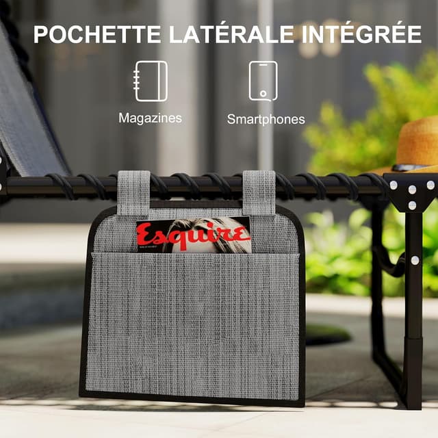 Thumbnail 5 de Outsunny Chaise Longue Pliable Gris Bain de Soleil