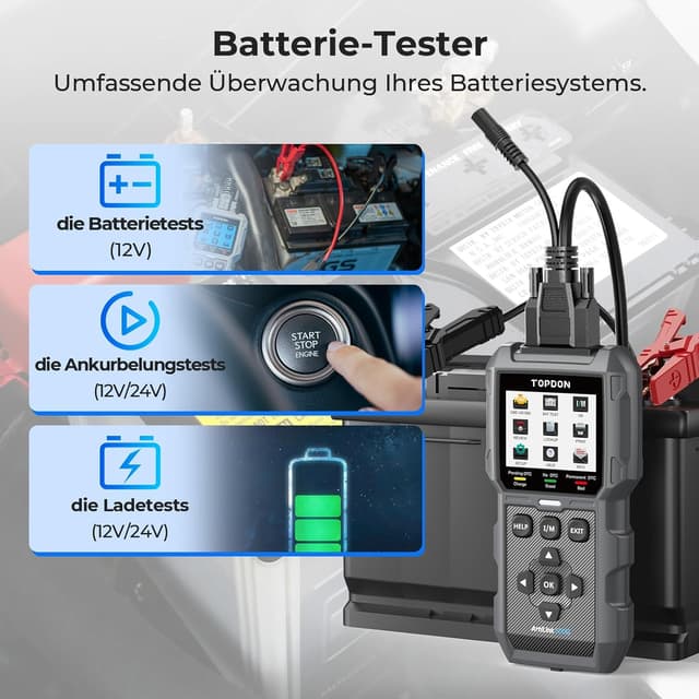 Detalle 2 de TOPDON ArtiLink500B OBD2 Diagnosegerät und Batterietester 2-in-1 für Auto-Fehlercodes und Tests