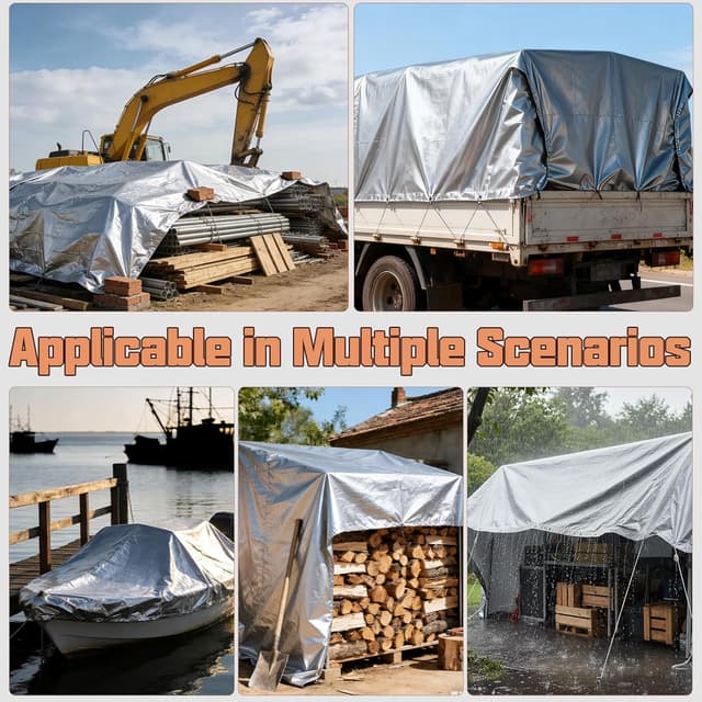 Thumbnail 6 de 30 x 50 ft Waterproof Heavy-Duty Tarp (10 Mil) – PE Plastic Insulated Cover with Rust-Proof Grommets, Silver/Brown