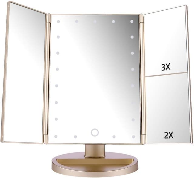 Thumbnail 6 de deweisn Dresser Mount Tri-Fold Lighted Vanity Mirror with 21 LEDs, Touch Screen, and 3X/2X/1X Magnification