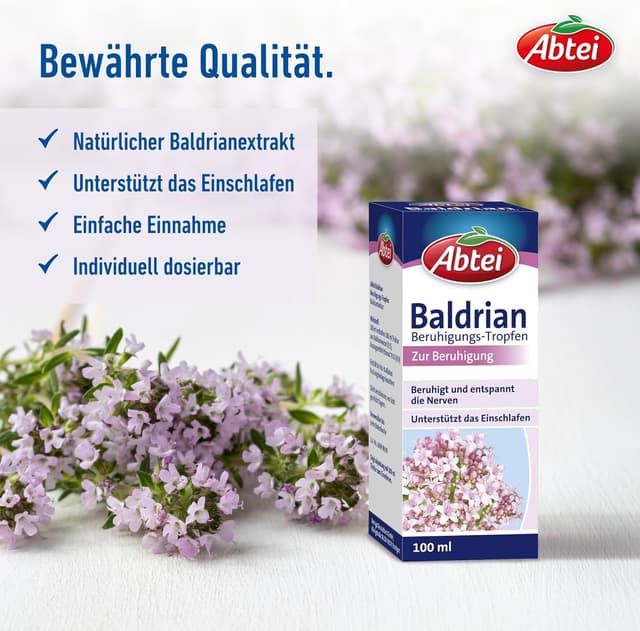 Detalle de Abtei Baldrian Beruhigungstropfen – pflanzliches Arzneimittel aus Baldrianwurzel, vegan, 100 ml