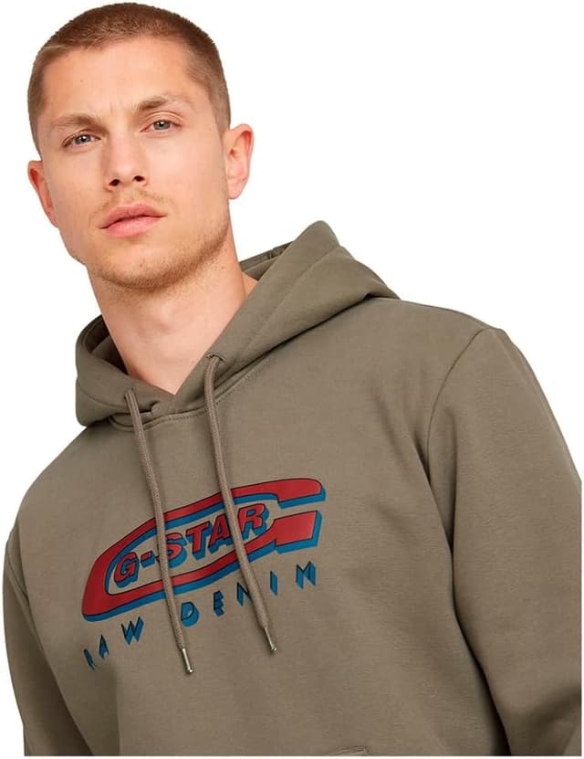 Detalle de G-STAR Herren Old Skool Logo Hooded Sweatshirt (1er Pack) mit Kapuze und Kordel