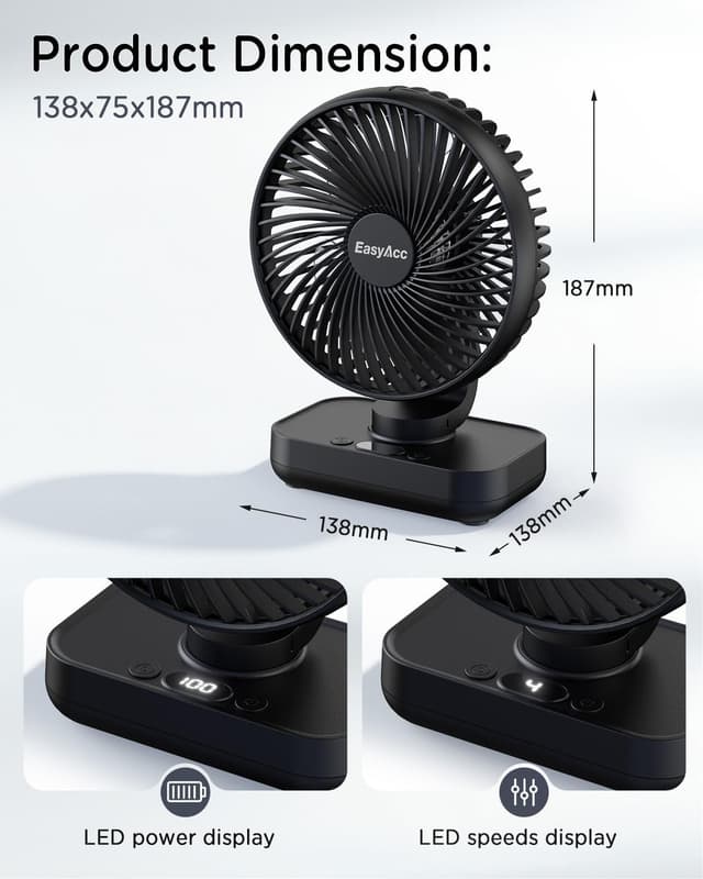 Thumbnail 6 de EasyAcc Ventilador de Mesa USB 4 Velocidades ⚡ Recargable 4000mAh