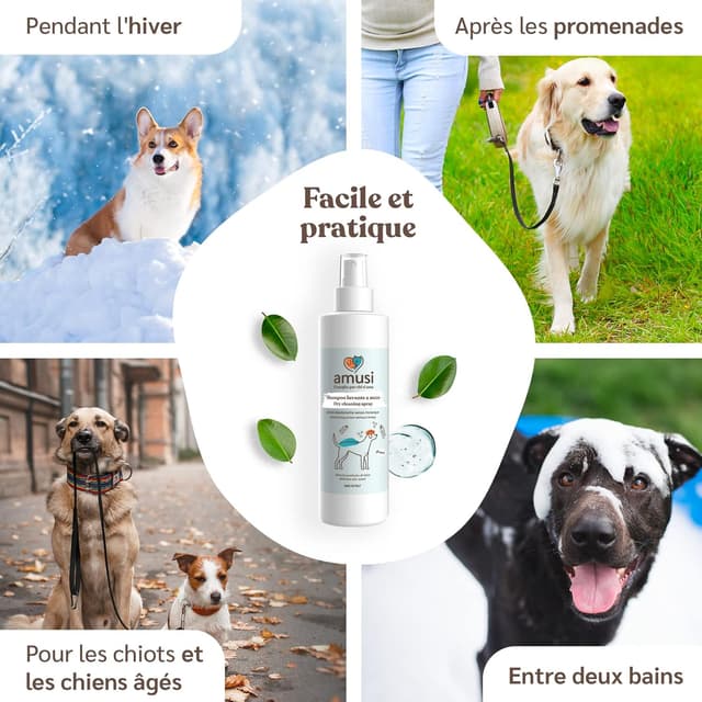 Detalle de amusi Shampooing Chien : shampooing sec anti-odeur sans rinçage (250 ml)